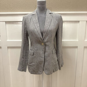 Muji 100% Linen Women Blazer Size:XS Single Breasted Gray Business casual